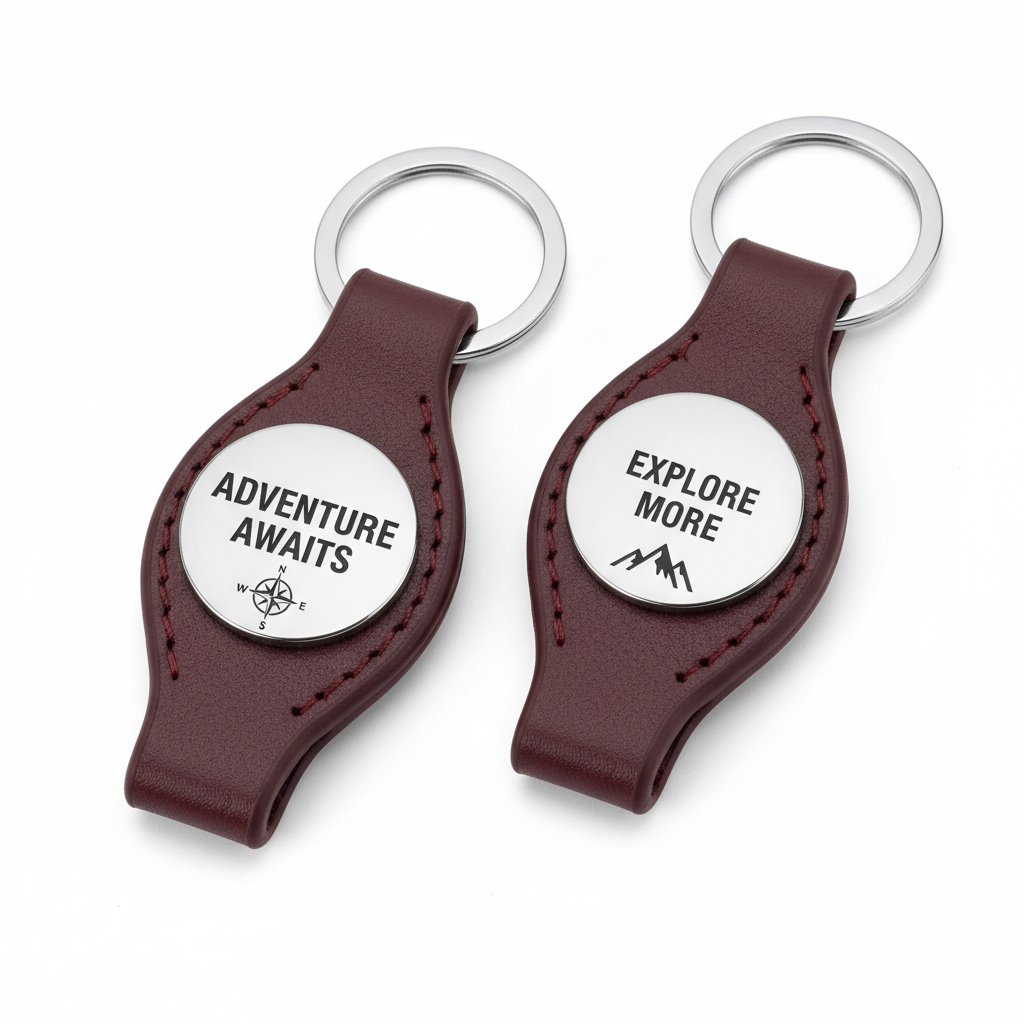Personalised Two-Sided Leather Keychain Maroon